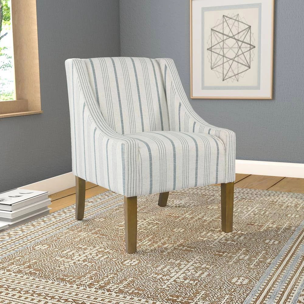 Striped Blue Calypso Poly-Linen Modern Swoop Accent Chair by Homepop 8 Striped Blue Calypso Poly-Linen Modern Swoop Accent Chair by Homepop - Image 8