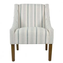 Striped Blue Calypso Poly-Linen Modern Swoop Accent Chair by Homepop