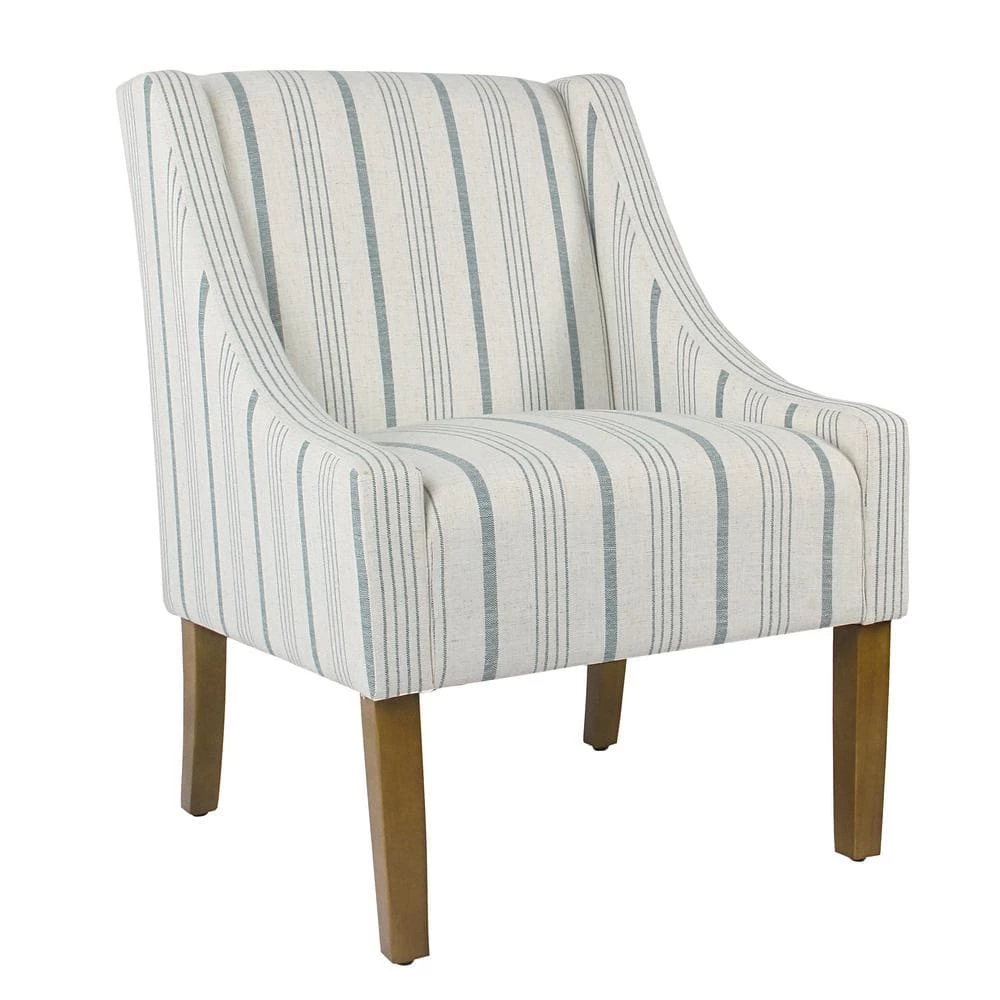 Striped Blue Calypso Poly-Linen Modern Swoop Accent Chair by Homepop 3 Striped Blue Calypso Poly-Linen Modern Swoop Accent Chair by Homepop - Image 3