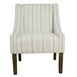 Striped Dove Grey Poly-Linen Modern Swoop Accent Chair by Homepop
