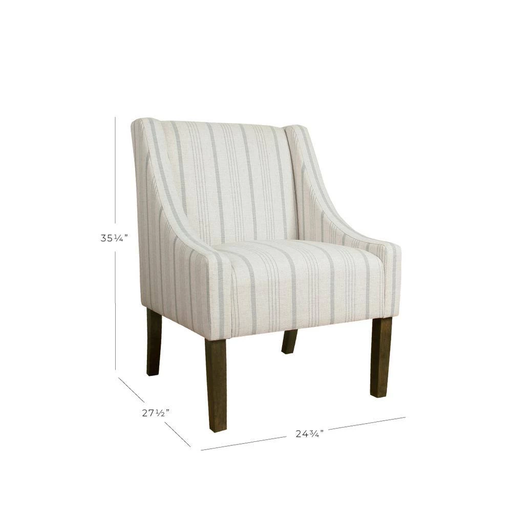 Striped Dove Grey Poly-Linen Modern Swoop Accent Chair by Homepop 2 Striped Dove Grey Poly-Linen Modern Swoop Accent Chair by Homepop - Image 2