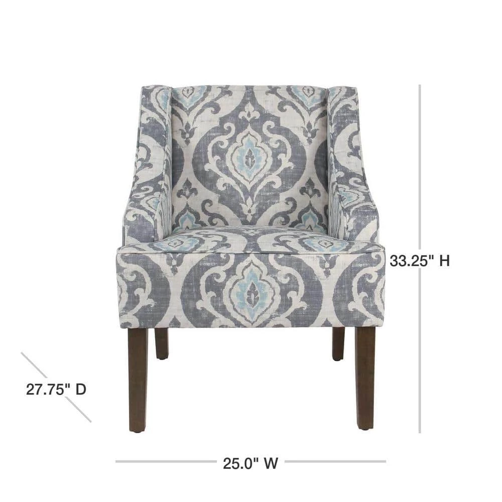 Global Damask Suri Blue Classic Swoop Accent Chair by Homepop 3 Global Damask Suri Blue Classic Swoop Accent Chair by Homepop - Image 3