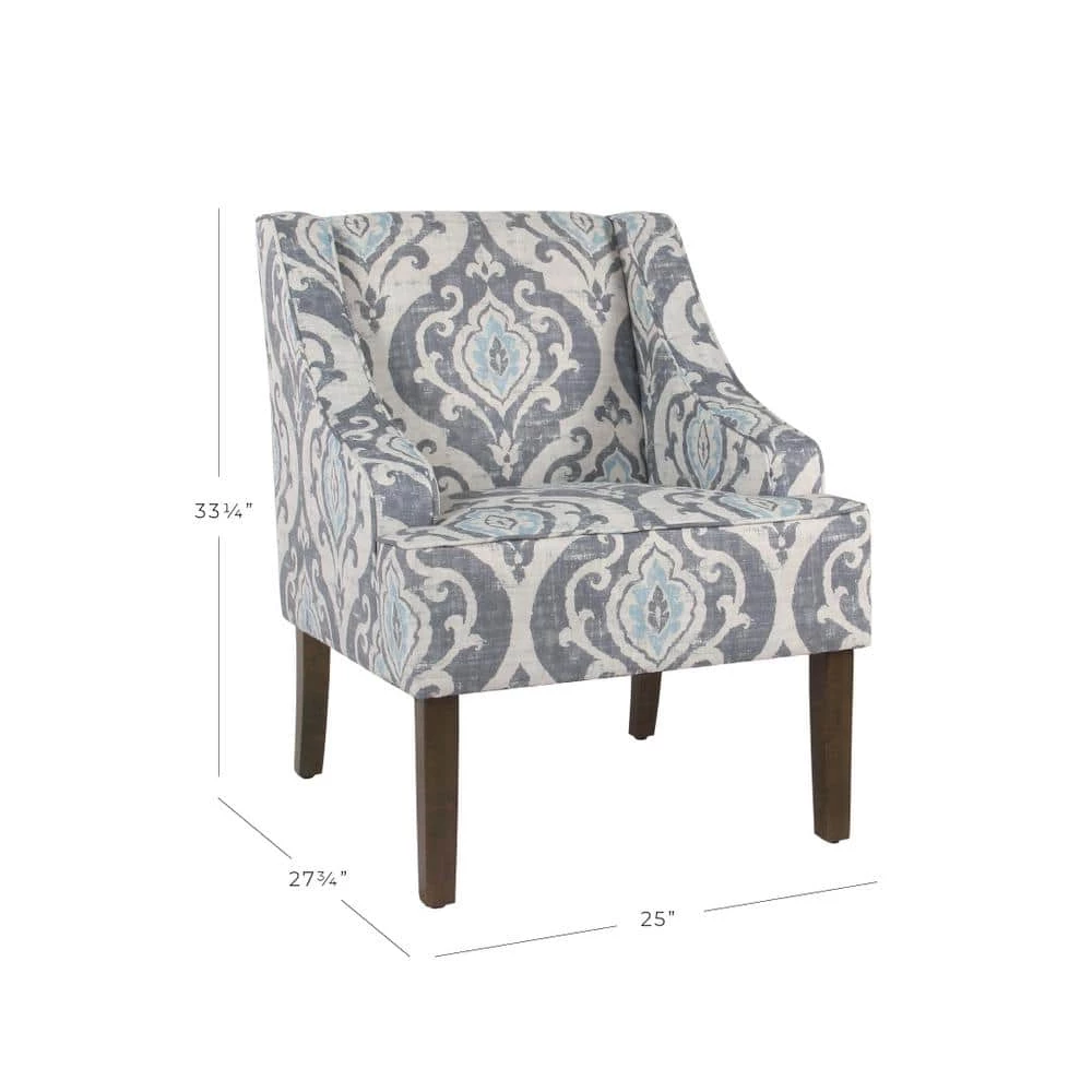 Global Damask Suri Blue Classic Swoop Accent Chair by Homepop 2 Global Damask Suri Blue Classic Swoop Accent Chair by Homepop - Image 2