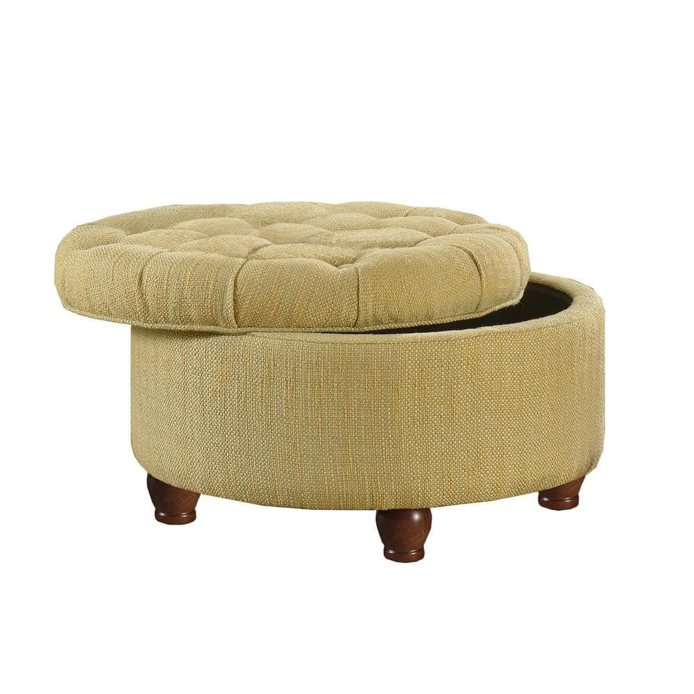 Tan and Cream Tweed Round Button Tufted Storage Ottoman by Homepop 5 Tan and Cream Tweed Round Button Tufted Storage Ottoman by Homepop - Image 5