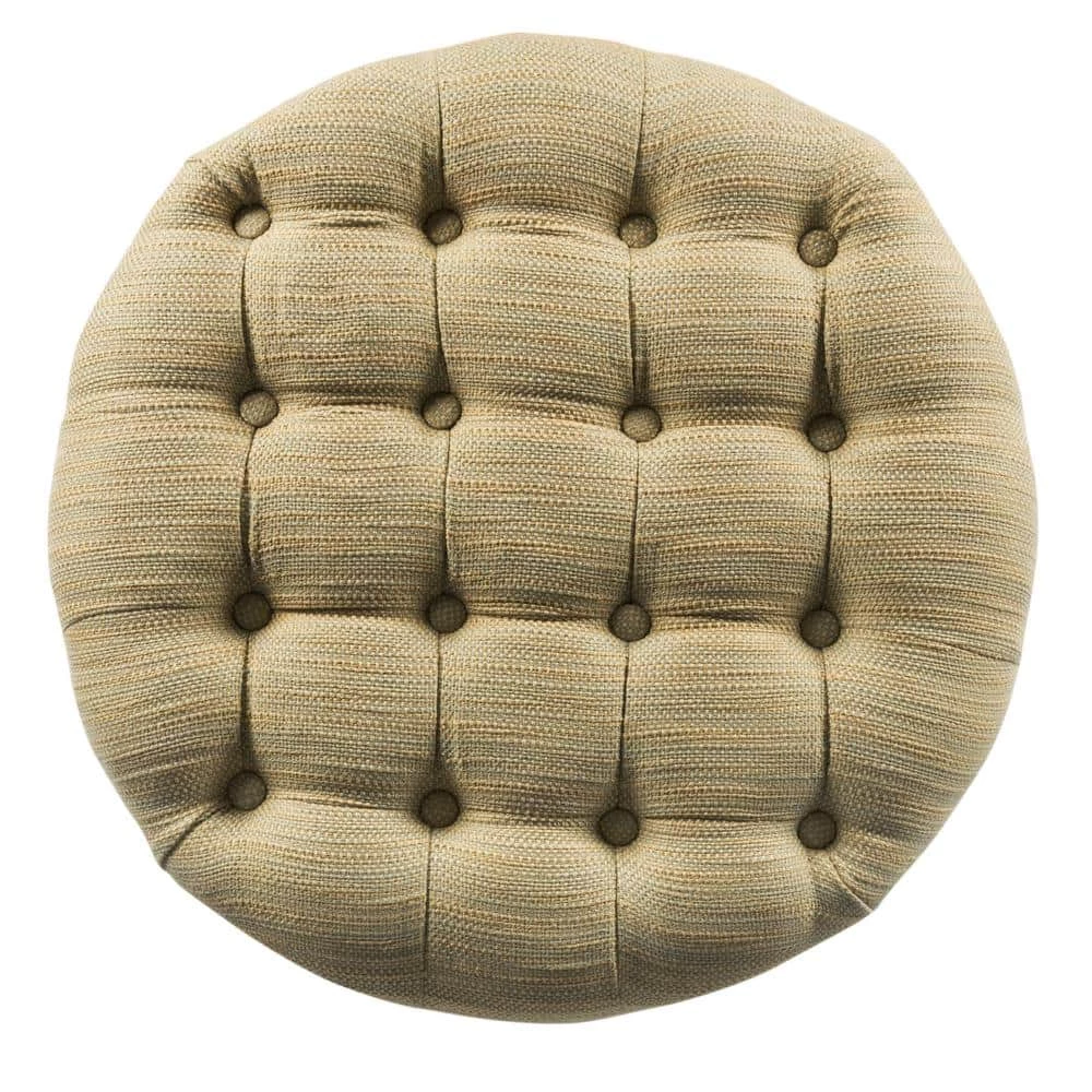 Tan and Cream Tweed Round Button Tufted Storage Ottoman by Homepop 3 Tan and Cream Tweed Round Button Tufted Storage Ottoman by Homepop - Image 3