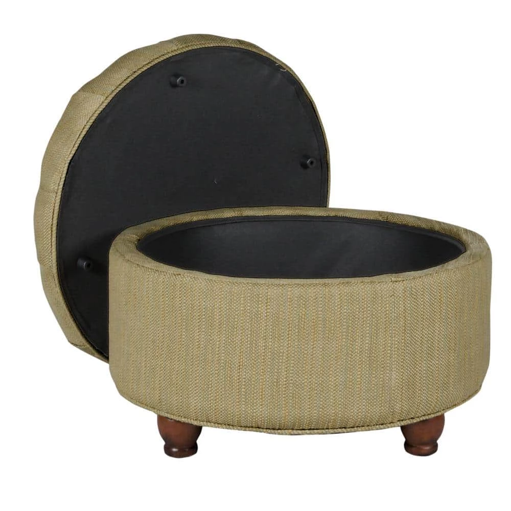 Tan and Cream Tweed Round Button Tufted Storage Ottoman by Homepop 4 Tan and Cream Tweed Round Button Tufted Storage Ottoman by Homepop - Image 4