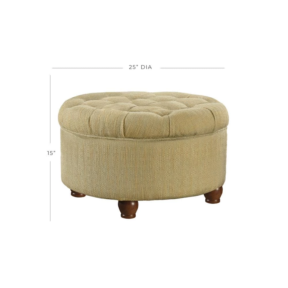Tan and Cream Tweed Round Button Tufted Storage Ottoman by Homepop 2 Tan and Cream Tweed Round Button Tufted Storage Ottoman by Homepop - Image 2