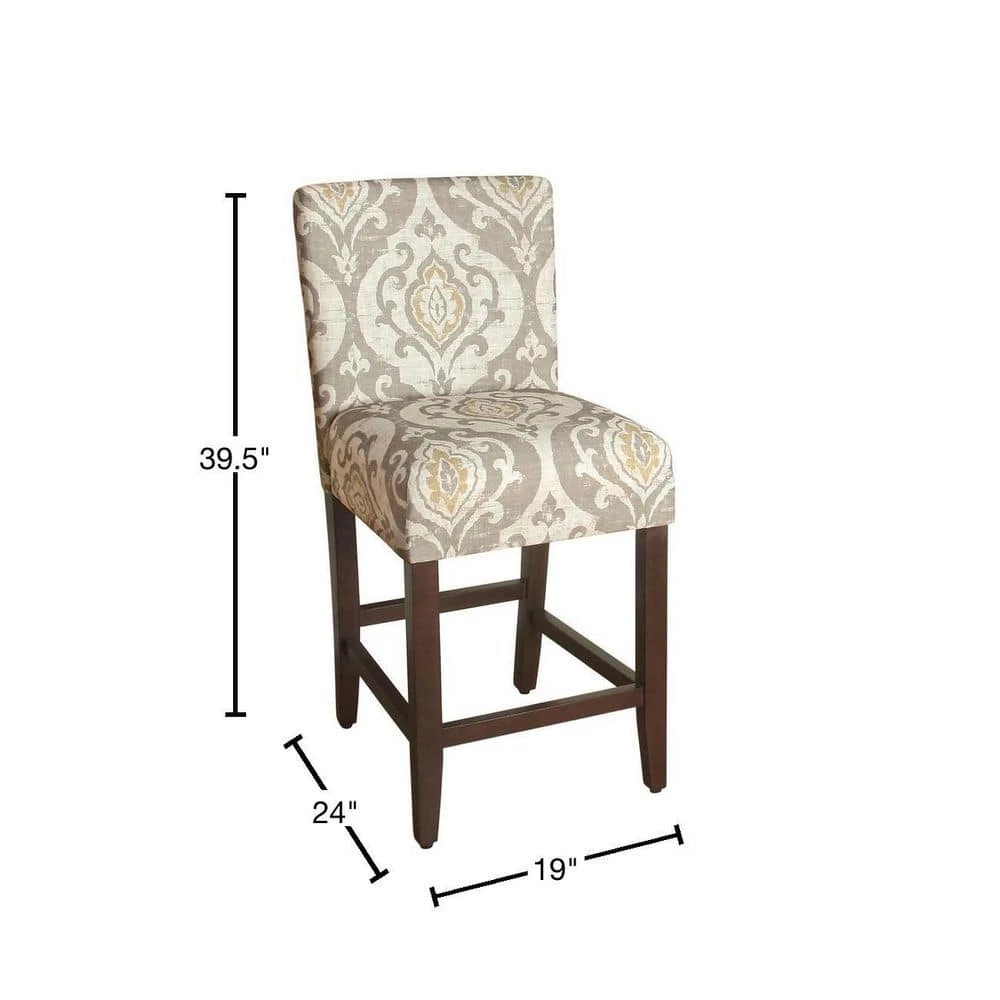 Suri Tan, Yellow, and Cream Damask Upholstery 24 in. Counter Height Barstool by Homepop 3 Suri Tan, Yellow, and Cream Damask Upholstery 24 in. Counter Height Barstool by Homepop - Image 3