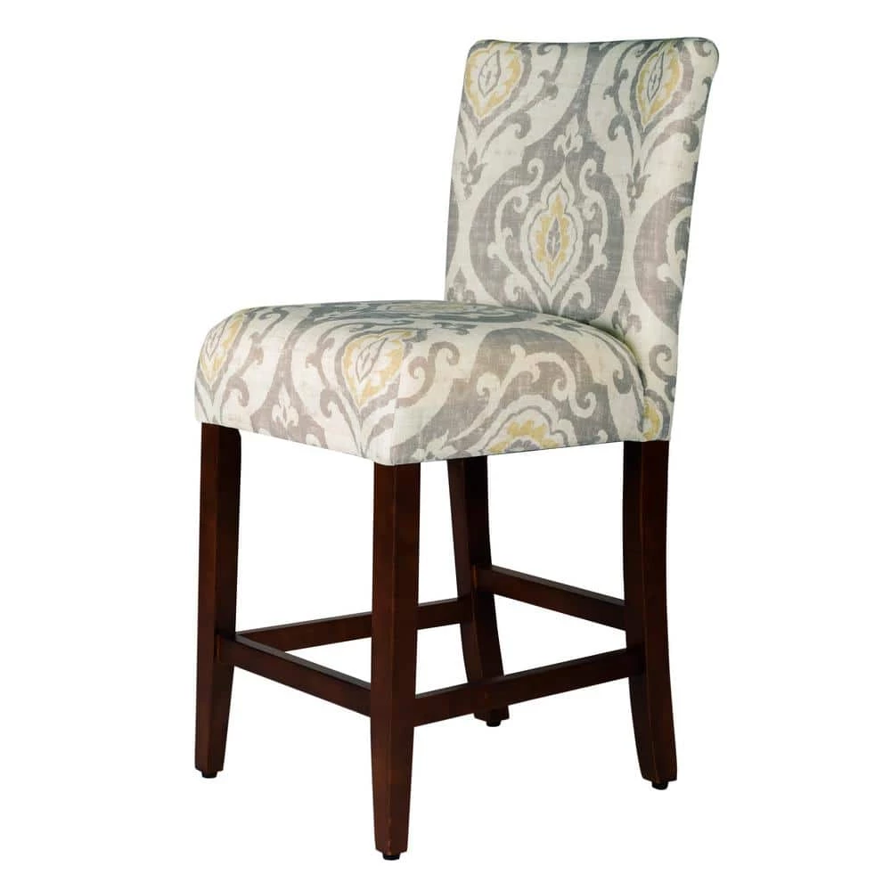 Suri Tan, Yellow, and Cream Damask Upholstery 24 in. Counter Height Barstool by Homepop 4 Suri Tan, Yellow, and Cream Damask Upholstery 24 in. Counter Height Barstool by Homepop - Image 4