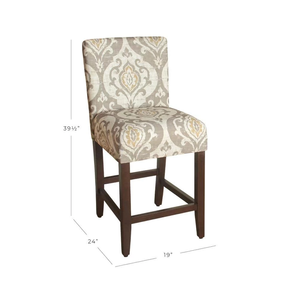 Suri Tan, Yellow, and Cream Damask Upholstery 24 in. Counter Height Barstool by Homepop 2 Suri Tan, Yellow, and Cream Damask Upholstery 24 in. Counter Height Barstool by Homepop - Image 2