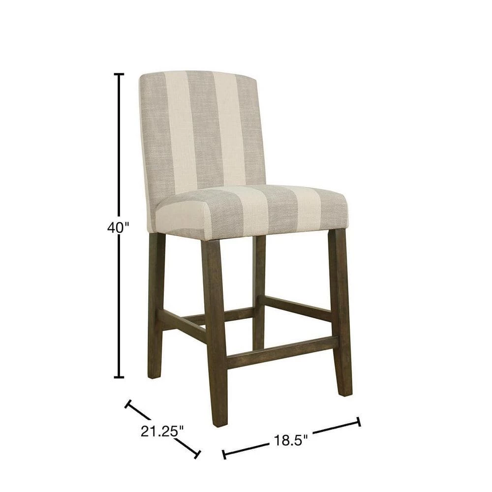 Curved Back 40 in. Taupe and Cream Awning Stripe High Back Wood 25 in. Bar Stool by Homepop 3 Curved Back 40 in. Taupe and Cream Awning Stripe High Back Wood 25 in. Bar Stool by Homepop - Image 3