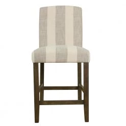 Curved Back 40 in. Taupe and Cream Awning Stripe High Back Wood 25 in. Bar Stool by Homepop