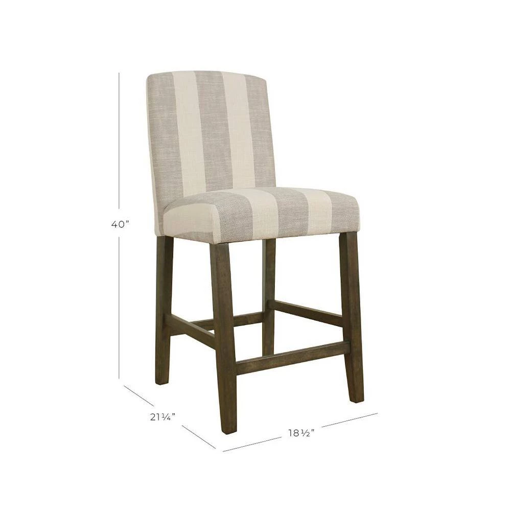 Curved Back 40 in. Taupe and Cream Awning Stripe High Back Wood 25 in. Bar Stool by Homepop 2 Curved Back 40 in. Taupe and Cream Awning Stripe High Back Wood 25 in. Bar Stool by Homepop - Image 2
