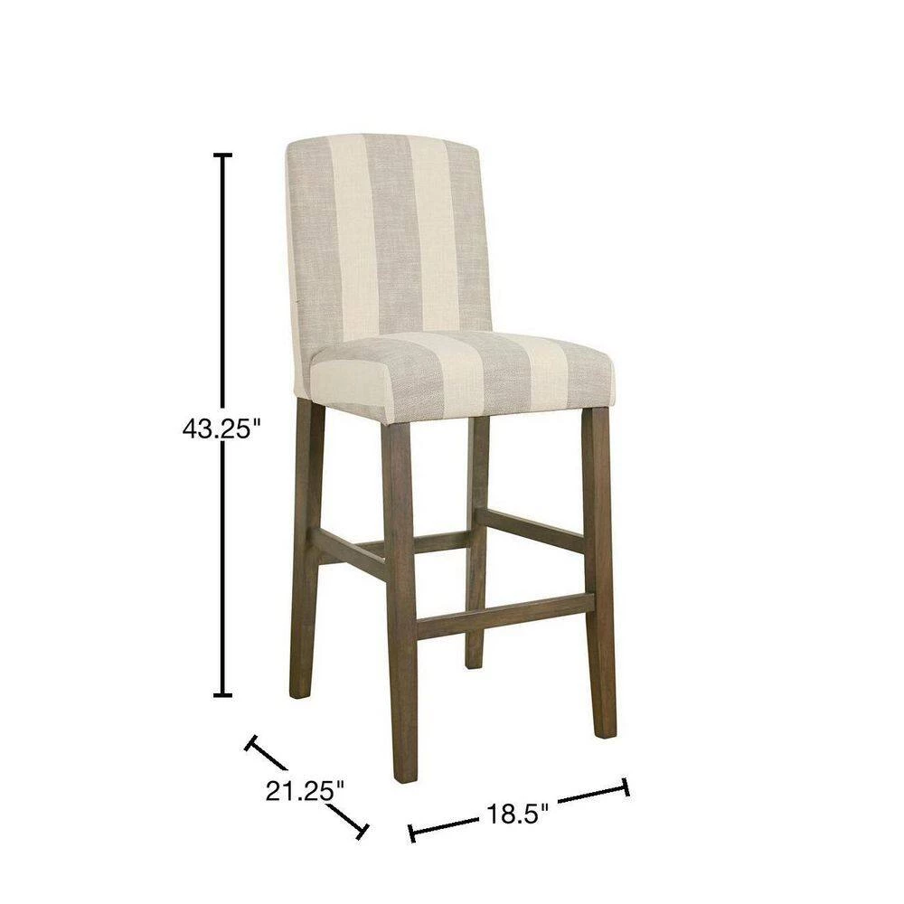 Curved Back 43.25 in Taupe and Cream Awning Stripe High Back Wood 30.5 in. Bar Stool by Homepop 3 Curved Back 43.25 in Taupe and Cream Awning Stripe High Back Wood 30.5 in. Bar Stool by Homepop - Image 3
