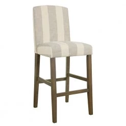 Curved Back 43.25 in Taupe and Cream Awning Stripe High Back Wood 30.5 in. Bar Stool by Homepop