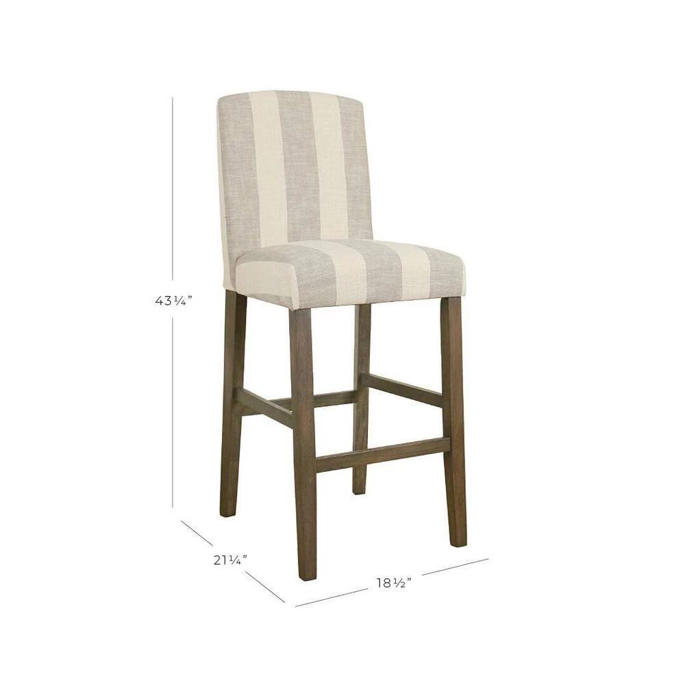 Curved Back 43.25 in Taupe and Cream Awning Stripe High Back Wood 30.5 in. Bar Stool by Homepop 2 Curved Back 43.25 in Taupe and Cream Awning Stripe High Back Wood 30.5 in. Bar Stool by Homepop - Image 2