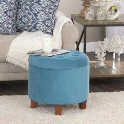 Teal Velvet Tufted Round Ottoman with Storage 18 in. H x 19 in. W by Homepop 17 Teal Velvet Tufted Round Ottoman with Storage 18 in. H x 19 in. W by Homepop -Homepop Sales teal homepop ottomans k6171 b122 31 1000