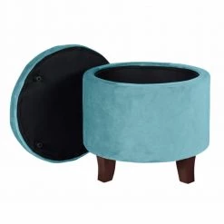 Teal Velvet Tufted Round Ottoman with Storage 18 in. H x 19 in. W by Homepop 14 Teal Velvet Tufted Round Ottoman with Storage 18 in. H x 19 in. W by Homepop -Homepop Sales teal homepop ottomans k6171 b122 4f 1000