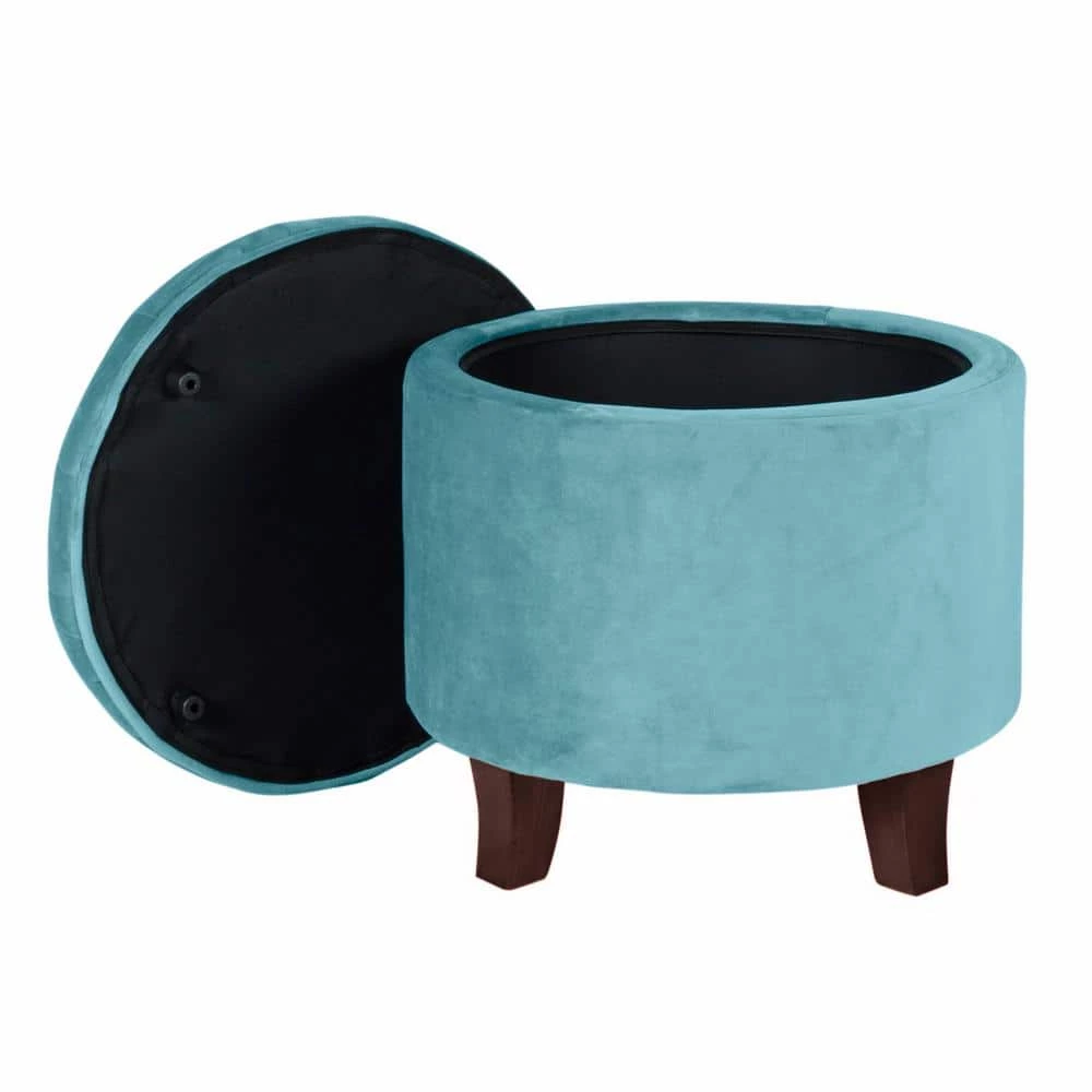 Teal Velvet Tufted Round Ottoman with Storage 18 in. H x 19 in. W by Homepop 6 Teal Velvet Tufted Round Ottoman with Storage 18 in. H x 19 in. W by Homepop - Image 6