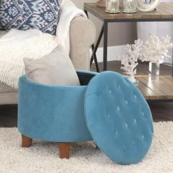 Teal Velvet Tufted Round Ottoman with Storage 18 in. H x 19 in. W by Homepop 12 Teal Velvet Tufted Round Ottoman with Storage 18 in. H x 19 in. W by Homepop -Homepop Sales teal homepop ottomans k6171 b122 77 1000