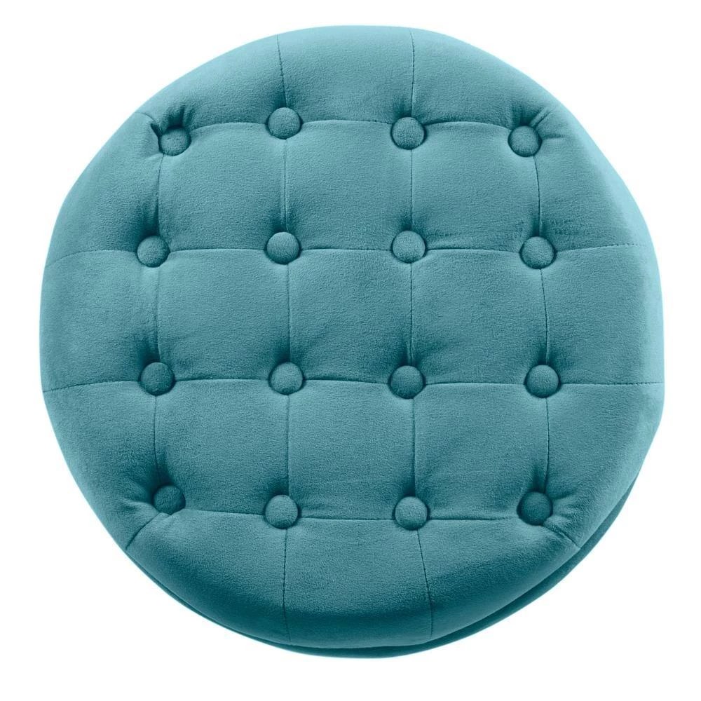 Teal Velvet Tufted Round Ottoman with Storage 18 in. H x 19 in. W by Homepop 3 Teal Velvet Tufted Round Ottoman with Storage 18 in. H x 19 in. W by Homepop - Image 3