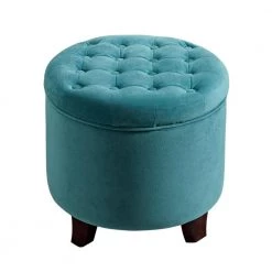 Teal Velvet Tufted Round Ottoman with Storage 18 in. H x 19 in. W by Homepop 13 Teal Velvet Tufted Round Ottoman with Storage 18 in. H x 19 in. W by Homepop -Homepop Sales teal homepop ottomans k6171 b122 c3 1000