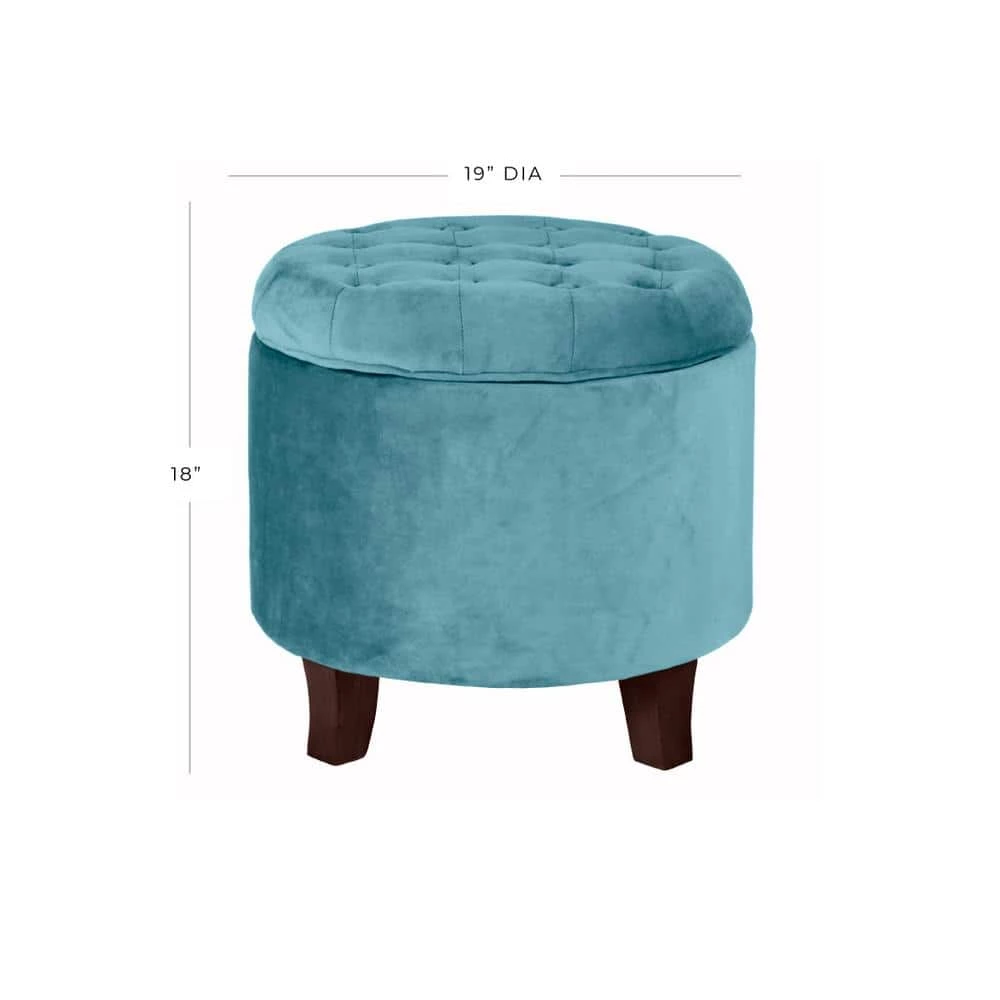 Teal Velvet Tufted Round Ottoman with Storage 18 in. H x 19 in. W by Homepop 2 Teal Velvet Tufted Round Ottoman with Storage 18 in. H x 19 in. W by Homepop - Image 2