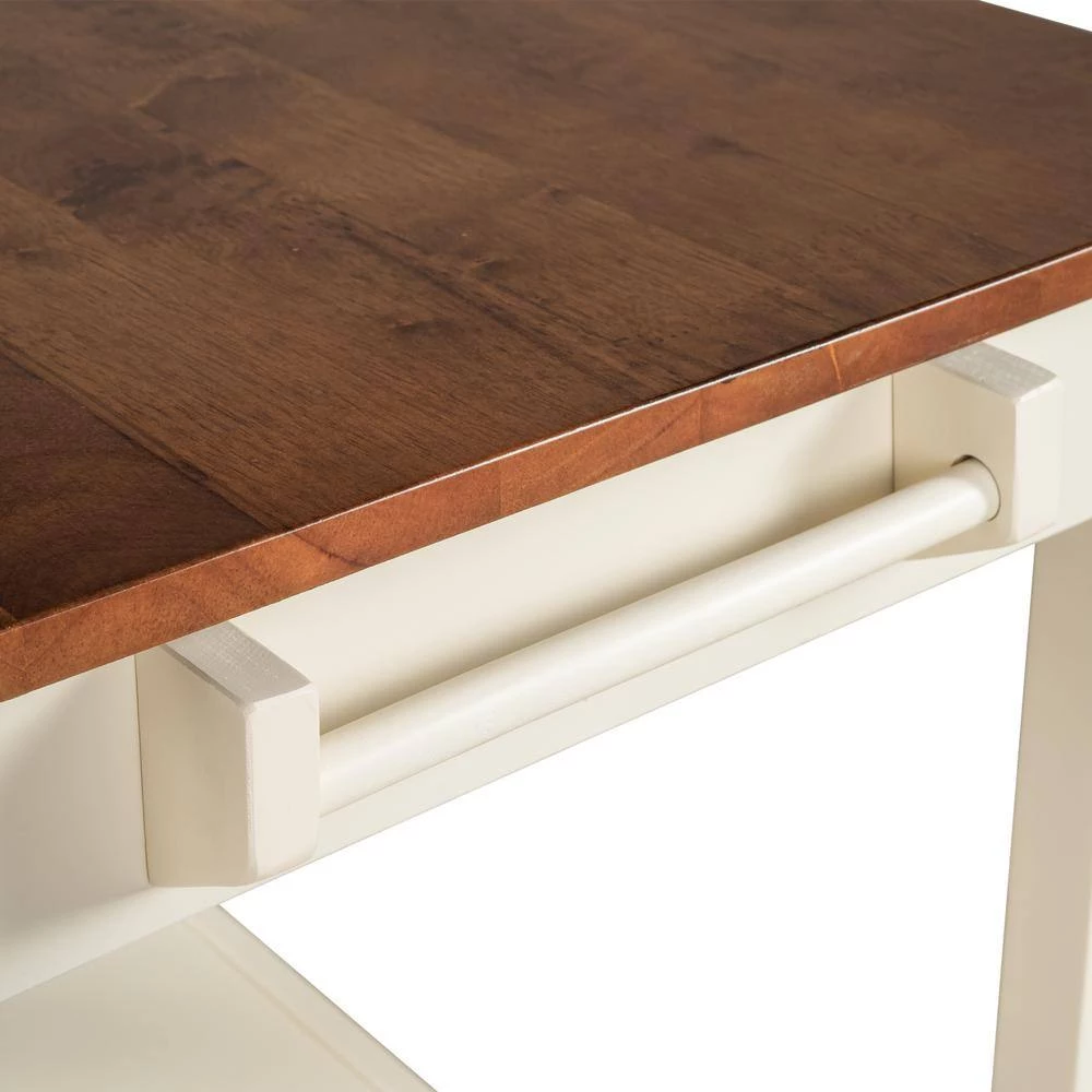 42 in. Walnut Solid Wood Kitchen Island with Cream White Legs, Drawer and Towel Rack for Small Place by Aoibox 4 42 in. Walnut Solid Wood Kitchen Island with Cream White Legs, Drawer and Towel Rack for Small Place by Aoibox - Image 4