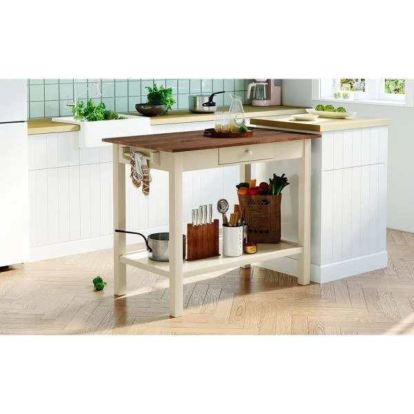 42 in. Walnut Solid Wood Kitchen Island with Cream White Legs, Drawer and Towel Rack for Small Place by Aoibox 13 42 in. Walnut Solid Wood Kitchen Island with Cream White Legs, Drawer and Towel Rack for Small Place by Aoibox - Image 13