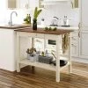 42 in. Walnut Solid Wood Kitchen Island with Cream White Legs, Drawer and Towel Rack for Small Place by Aoibox