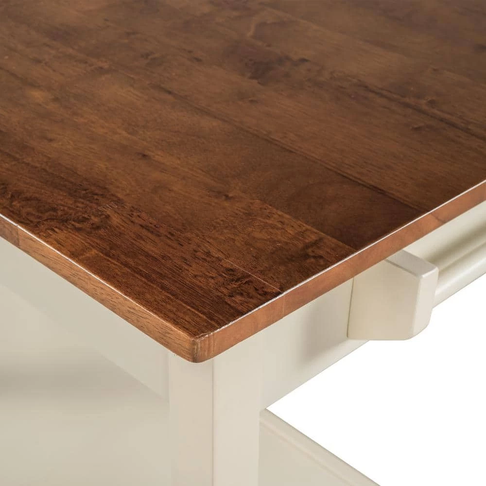 42 in. Walnut Solid Wood Kitchen Island with Cream White Legs, Drawer and Towel Rack for Small Place by Aoibox 2 42 in. Walnut Solid Wood Kitchen Island with Cream White Legs, Drawer and Towel Rack for Small Place by Aoibox - Image 2