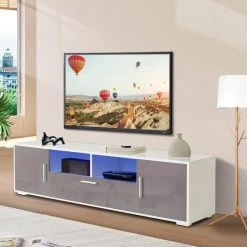 63 in. W x 14 in. D x 16 in. H White+Gray Modern TV Stand with LED Lights Fit up to 65 inch TV by Aoibox