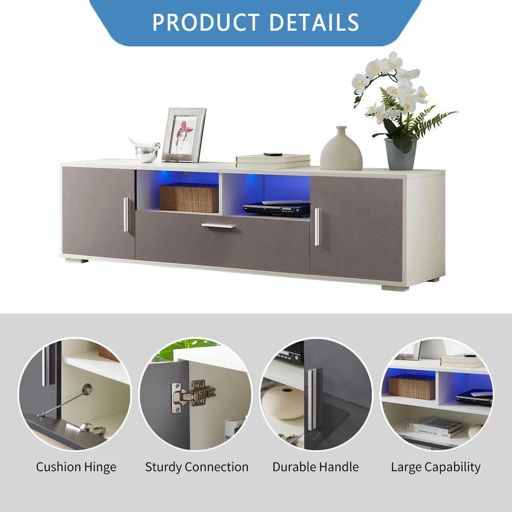 63 in. W x 14 in. D x 16 in. H White+Gray Modern TV Stand with LED Lights Fit up to 65 inch TV by Aoibox 13 63 in. W x 14 in. D x 16 in. H White+Gray Modern TV Stand with LED Lights Fit up to 65 inch TV by Aoibox - Image 13