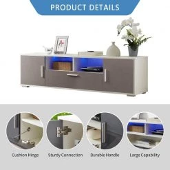 63 in. W x 14 in. D x 16 in. H White+Gray Modern TV Stand with LED Lights Fit up to 65 inch TV by Aoibox 17 63 in. W x 14 in. D x 16 in. H White+Gray Modern TV Stand with LED Lights Fit up to 65 inch TV by Aoibox -Homepop Sales white and gray aoibox tv stands snmx129 a0 1000