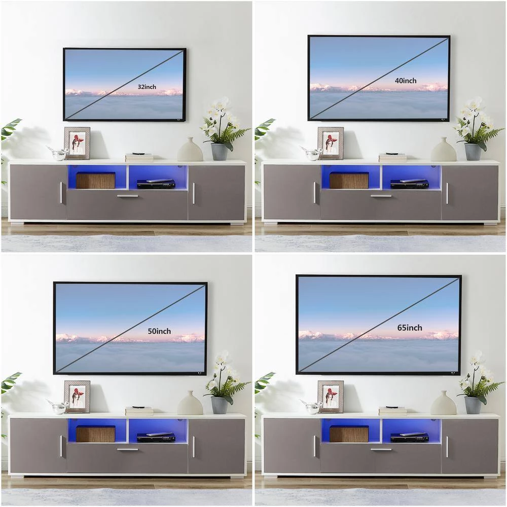 63 in. W x 14 in. D x 16 in. H White+Gray Modern TV Stand with LED Lights Fit up to 65 inch TV by Aoibox 8 63 in. W x 14 in. D x 16 in. H White+Gray Modern TV Stand with LED Lights Fit up to 65 inch TV by Aoibox - Image 8