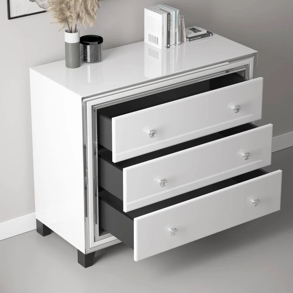 41.3"L x17.7"W x35.2"H White GlassThree-Drawer Locker Cabinet by Aoibox 10 41.3"L x17.7"W x35.2"H White GlassThree-Drawer Locker Cabinet by Aoibox - Image 10