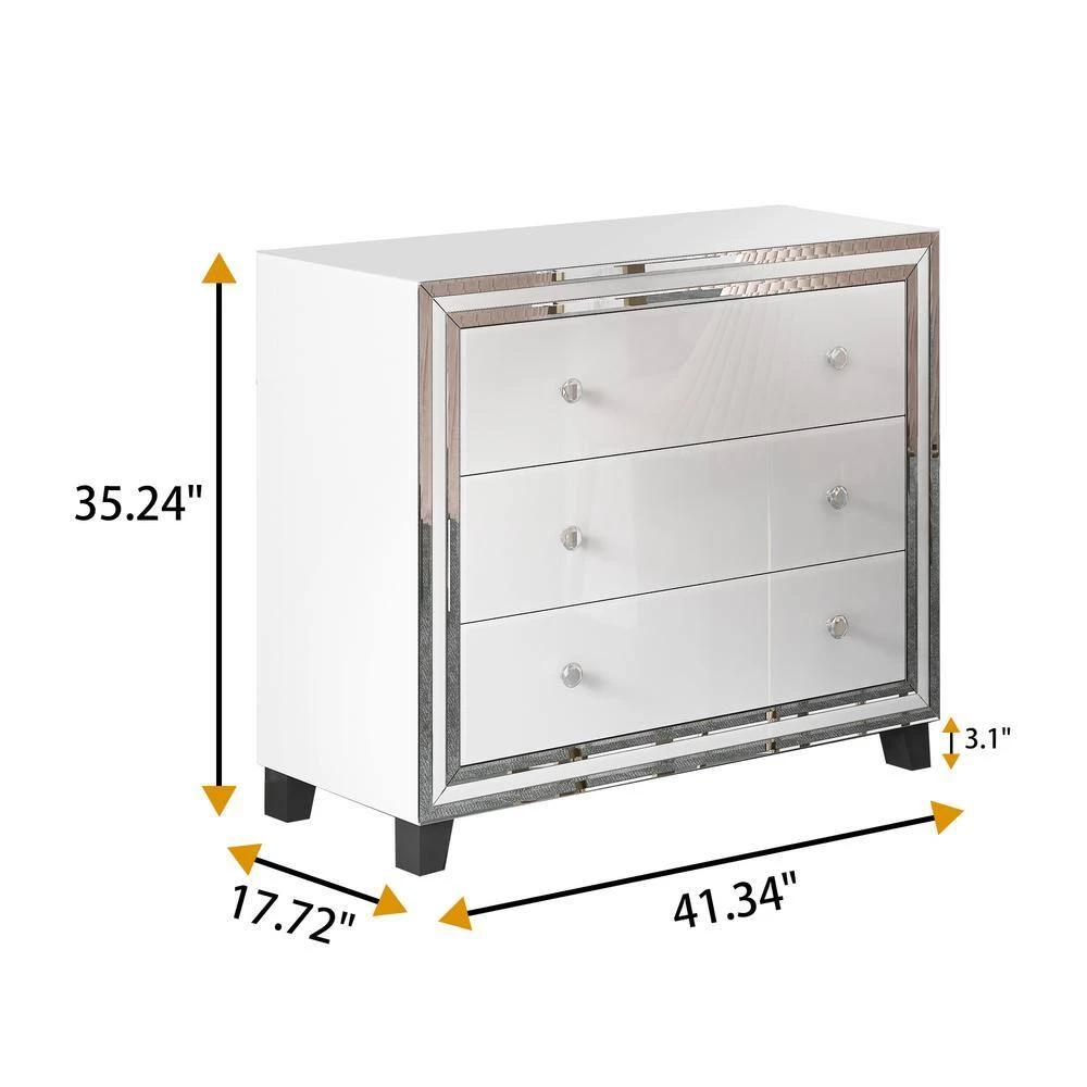 41.3"L x17.7"W x35.2"H White GlassThree-Drawer Locker Cabinet by Aoibox 3 41.3"L x17.7"W x35.2"H White GlassThree-Drawer Locker Cabinet by Aoibox - Image 3