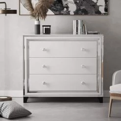 41.3"L x17.7"W x35.2"H White GlassThree-Drawer Locker Cabinet by Aoibox