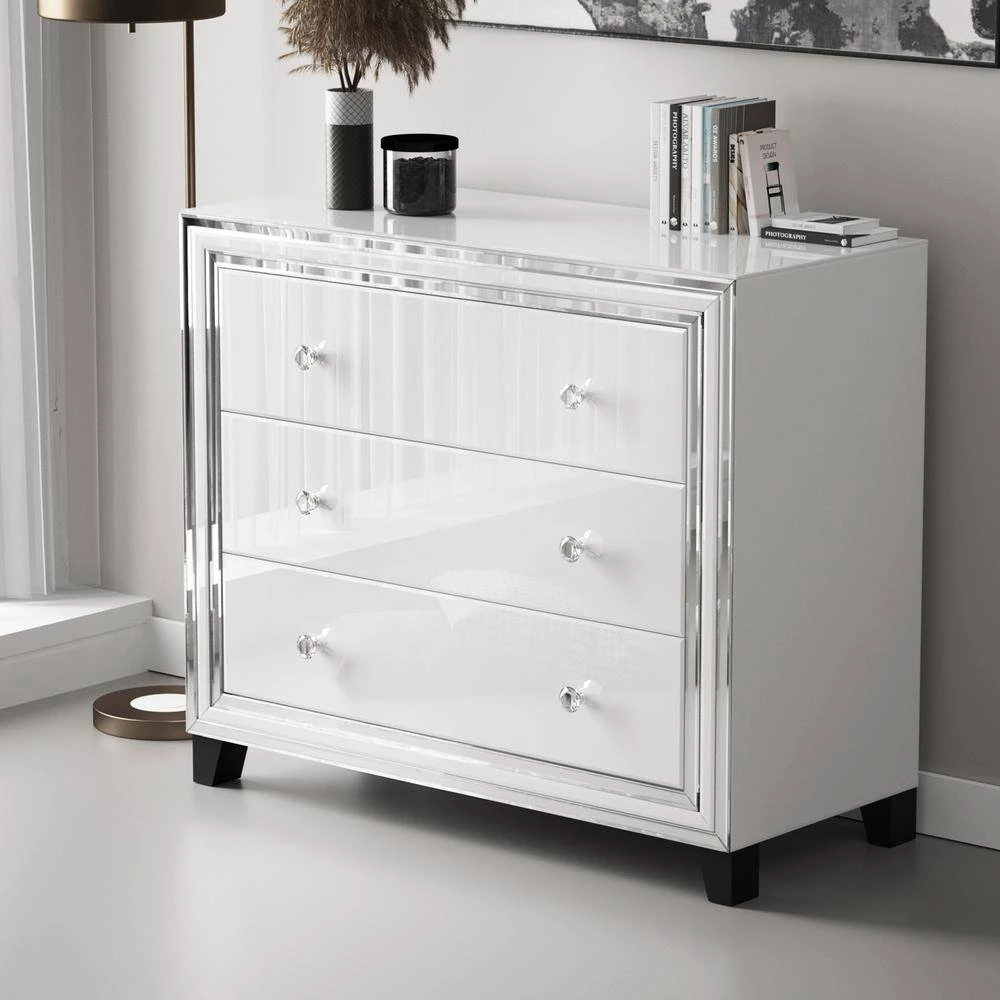 41.3"L x17.7"W x35.2"H White GlassThree-Drawer Locker Cabinet by Aoibox 2 41.3"L x17.7"W x35.2"H White GlassThree-Drawer Locker Cabinet by Aoibox - Image 2