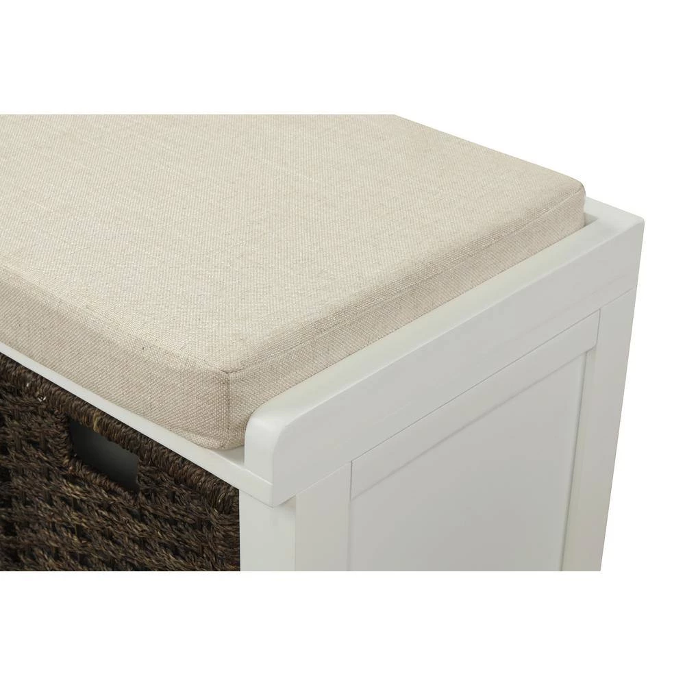 17''H X 43.7''W X 15.7''D Rustic Storage Bench with 3 Removable Classic Rattan Basket, Removable Cushion in White by Aoibox 4 17''H X 43.7''W X 15.7''D Rustic Storage Bench with 3 Removable Classic Rattan Basket, Removable Cushion in White by Aoibox - Image 4
