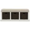 17''H X 43.7''W X 15.7''D Rustic Storage Bench with 3 Removable Classic Rattan Basket, Removable Cushion in White by Aoibox