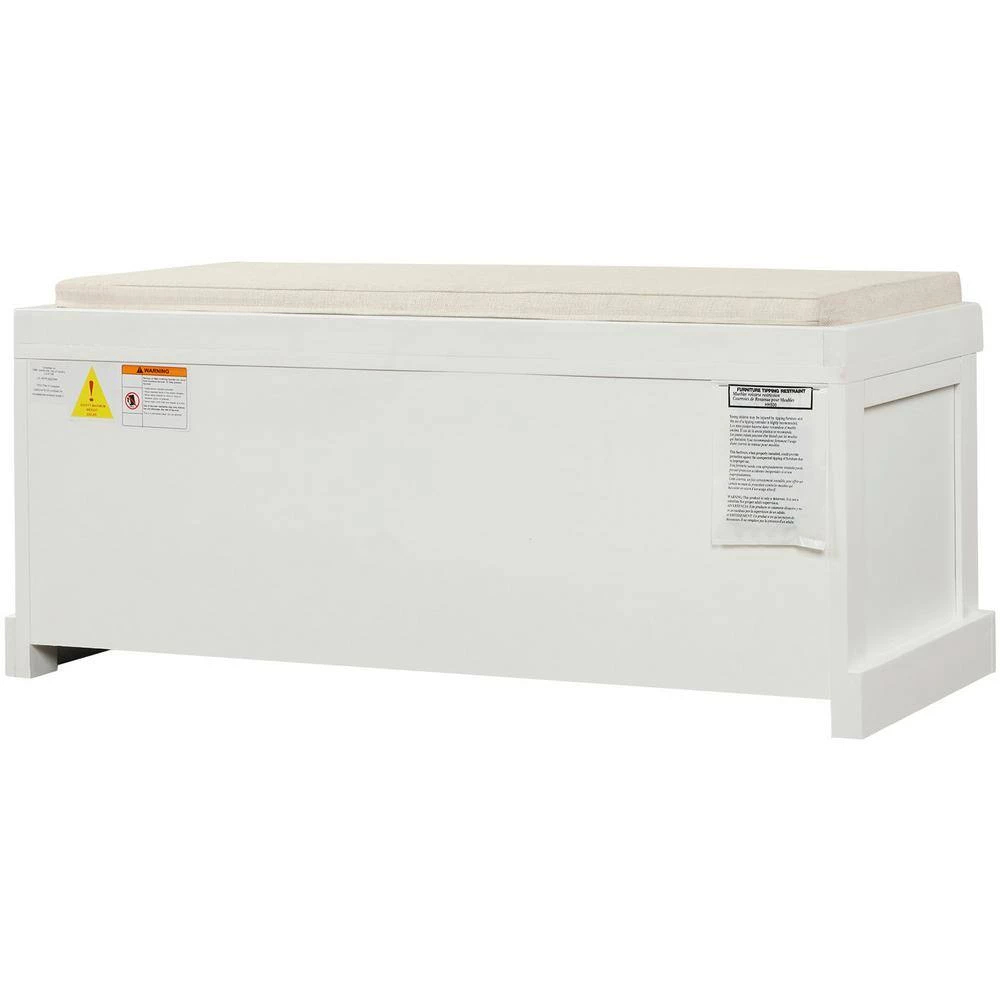 17''H X 43.7''W X 15.7''D Rustic Storage Bench with 3 Removable Classic Rattan Basket, Removable Cushion in White by Aoibox 5 17''H X 43.7''W X 15.7''D Rustic Storage Bench with 3 Removable Classic Rattan Basket, Removable Cushion in White by Aoibox - Image 5