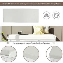 18.7''HX42.1''W X15.4''D White Rustic Storage Bench with 3 Drawers, 3 Rattan Baskets, Shoe Bench for Living Room by Aoibox 17 18.7''HX42.1''W X15.4''D White Rustic Storage Bench with 3 Drawers, 3 Rattan Baskets, Shoe Bench for Living Room by Aoibox -Homepop Sales white aoibox bedroom benches snmx240 1f 1000