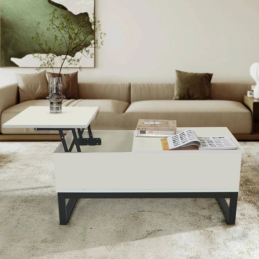 41.30 in. L Coffee Table with Steel Legs, Storage Space and Liftable Table Top, 15 Min. Quick Assemble, White by Aoibox 12 41.30 in. L Coffee Table with Steel Legs, Storage Space and Liftable Table Top, 15 Min. Quick Assemble, White by Aoibox - Image 12