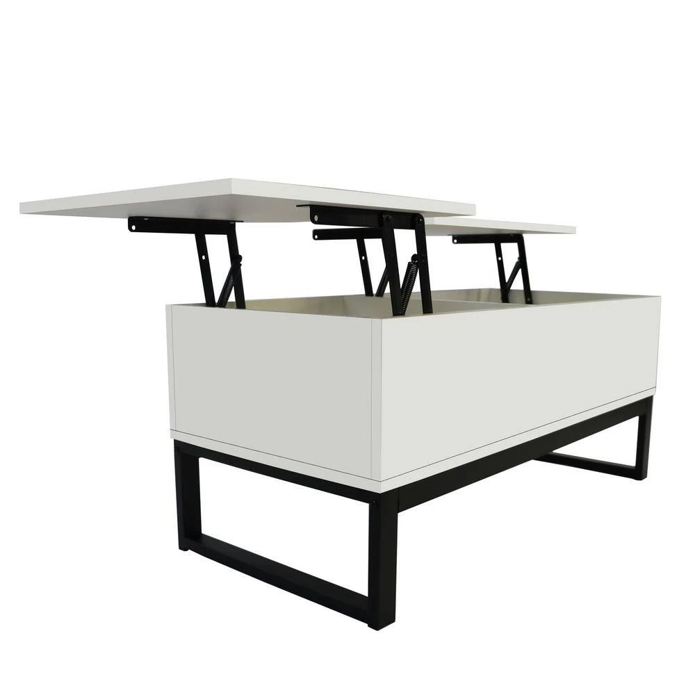 41.30 in. L Coffee Table with Steel Legs, Storage Space and Liftable Table Top, 15 Min. Quick Assemble, White by Aoibox 3 41.30 in. L Coffee Table with Steel Legs, Storage Space and Liftable Table Top, 15 Min. Quick Assemble, White by Aoibox - Image 3