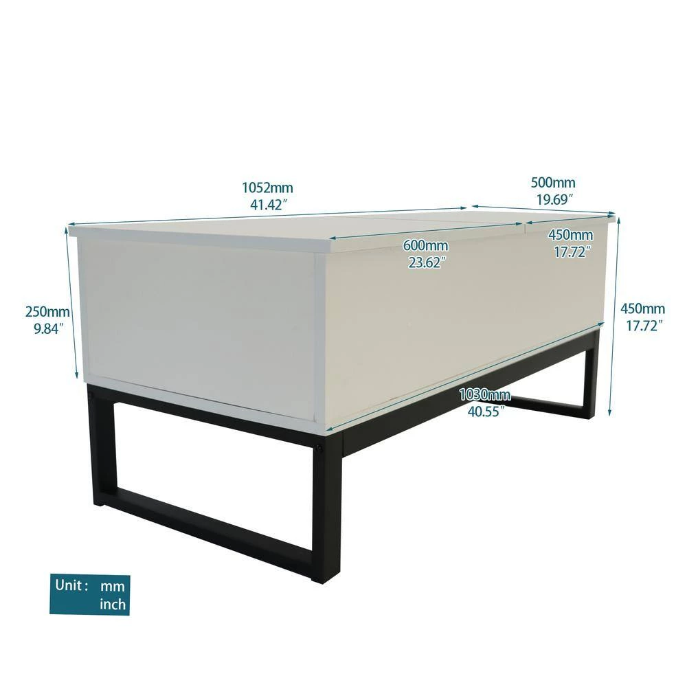 41.30 in. L Coffee Table with Steel Legs, Storage Space and Liftable Table Top, 15 Min. Quick Assemble, White by Aoibox 10 41.30 in. L Coffee Table with Steel Legs, Storage Space and Liftable Table Top, 15 Min. Quick Assemble, White by Aoibox - Image 10