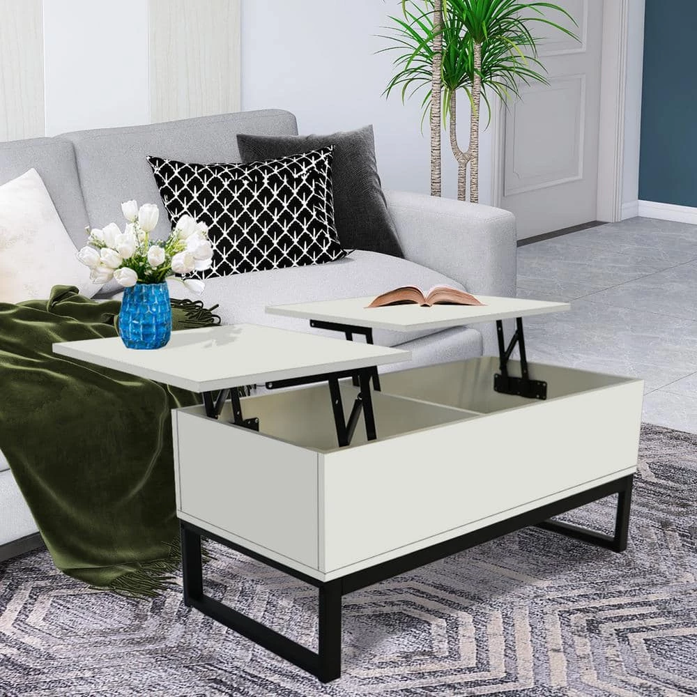 41.30 in. L Coffee Table with Steel Legs, Storage Space and Liftable Table Top, 15 Min. Quick Assemble, White by Aoibox 1 41.30 in. L Coffee Table with Steel Legs, Storage Space and Liftable Table Top, 15 Min. Quick Assemble, White by Aoibox