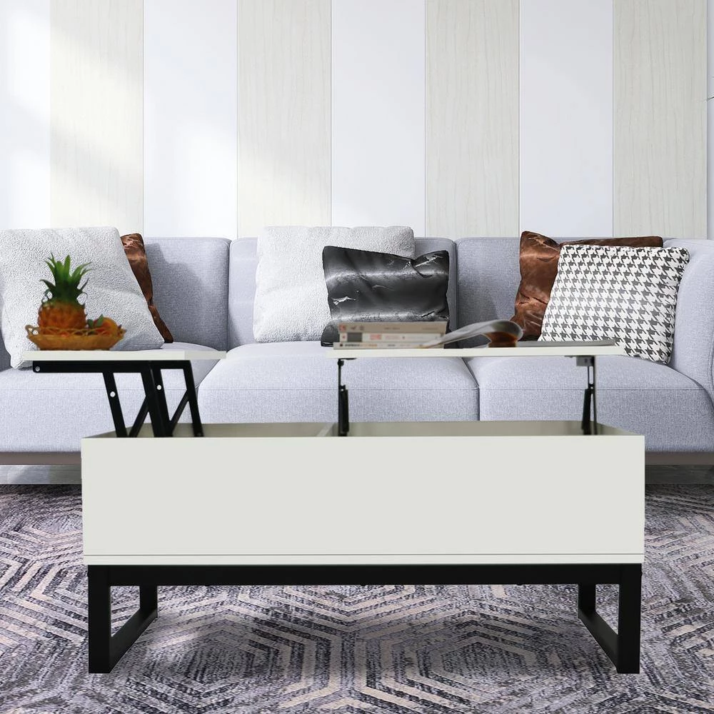 41.30 in. L Coffee Table with Steel Legs, Storage Space and Liftable Table Top, 15 Min. Quick Assemble, White by Aoibox 2 41.30 in. L Coffee Table with Steel Legs, Storage Space and Liftable Table Top, 15 Min. Quick Assemble, White by Aoibox - Image 2