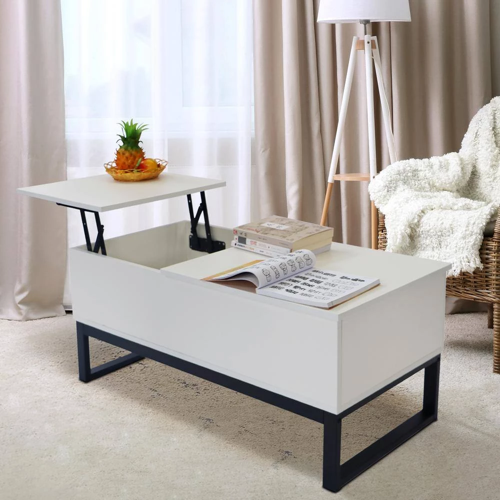 41.30 in. L Coffee Table with Steel Legs, Storage Space and Liftable Table Top, 15 Min. Quick Assemble, White by Aoibox 11 41.30 in. L Coffee Table with Steel Legs, Storage Space and Liftable Table Top, 15 Min. Quick Assemble, White by Aoibox - Image 11