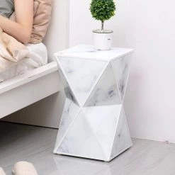 Marble Textured Glass and MDF Frame Classical Geometry End Table Side Table (11.8 in. L x 11.8 in. W x 19.7 in. H) by Aoibox 11 Marble Textured Glass and MDF Frame Classical Geometry End Table Side Table (11.8 in. L x 11.8 in. W x 19.7 in. H) by Aoibox -Homepop Sales white aoibox end side tables snmx1889 31 1000